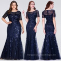 Plus Size Gold Sequined Evening Dresses V-Neck Elegant Women Formal Party Long Dresses